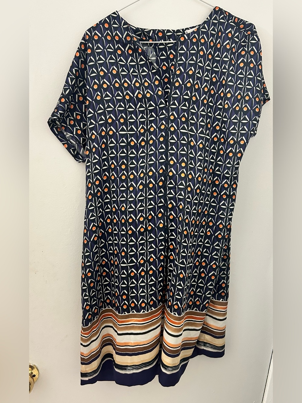 Mango Navy Geometric Tunic with Orange and Cream Accents